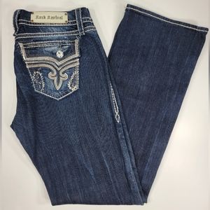 Rock Revival Buckle Kai Boot Low Rise Flap Pocket Distressed Denim Jeans  31x34